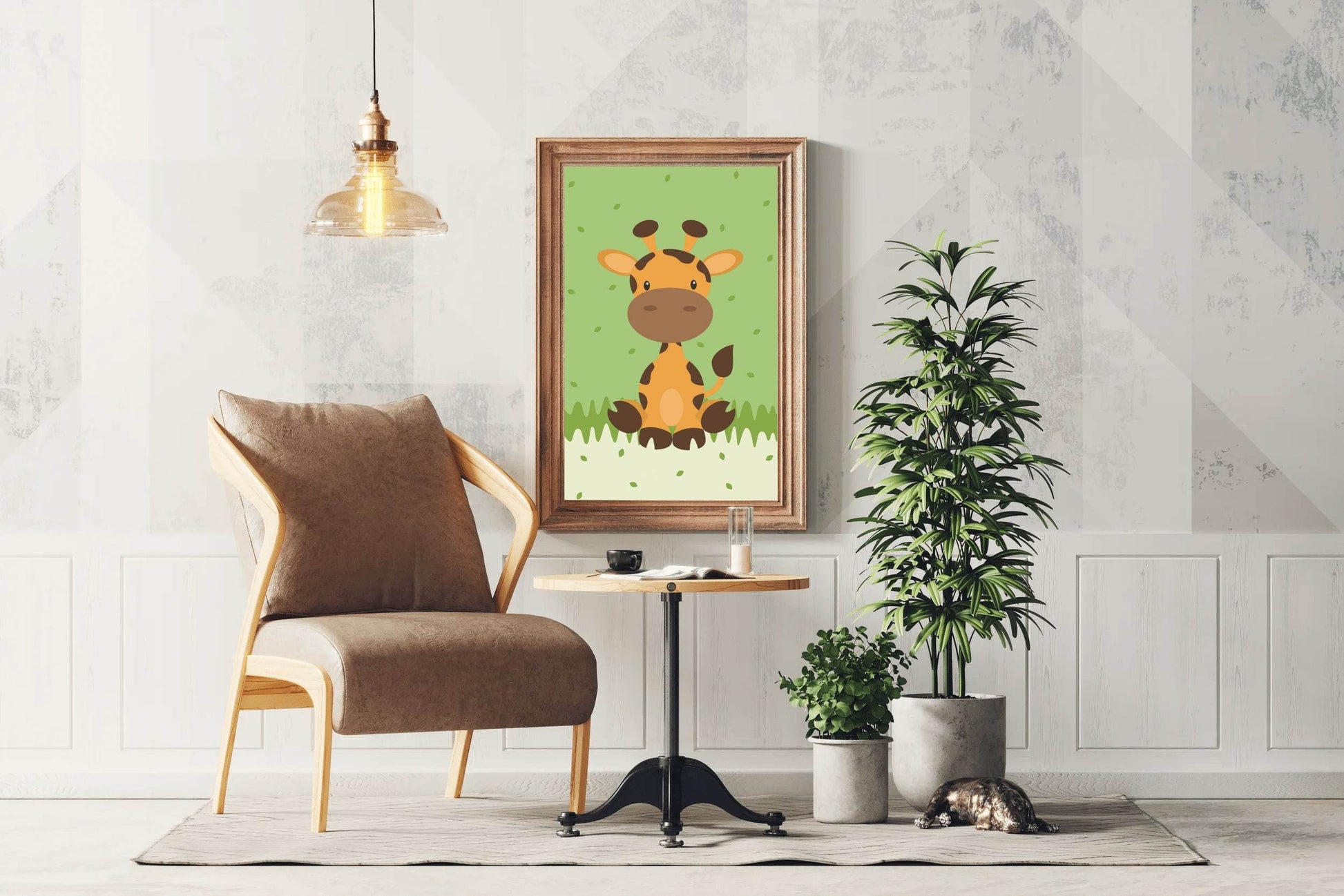 Painting of Cartoon Giraffe Sitting in Grass - beink online art store