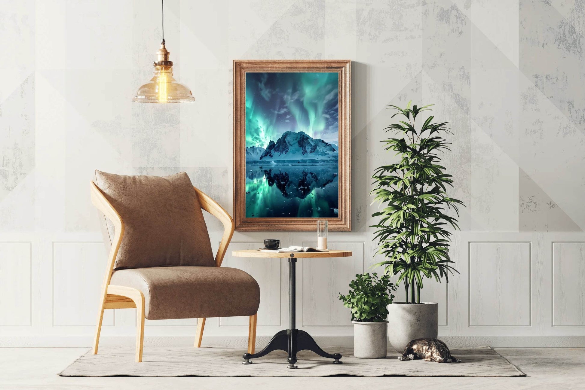 Green Northern lights in the Sky Over Snow Mountain Wall Art - beink online art store