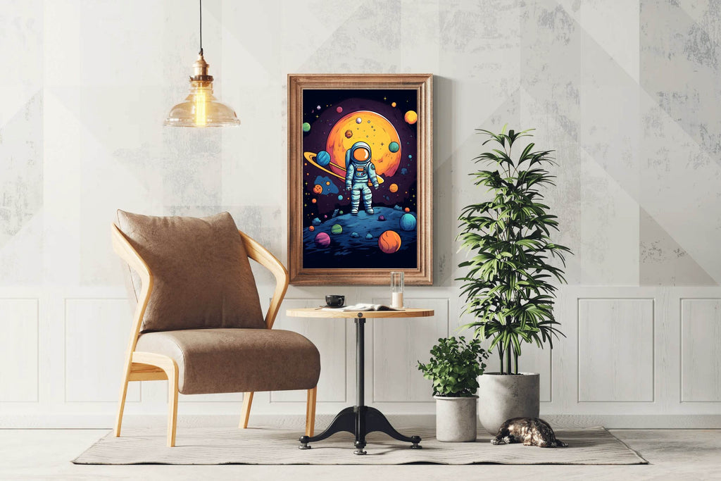 Cartoonish Illustration of Astronaut in Space - beink online art store