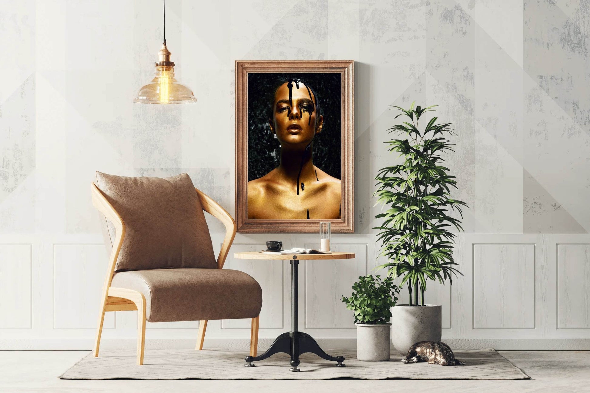 Young Woman With Golden Skin And Black Oil Wall Art - beink online art store