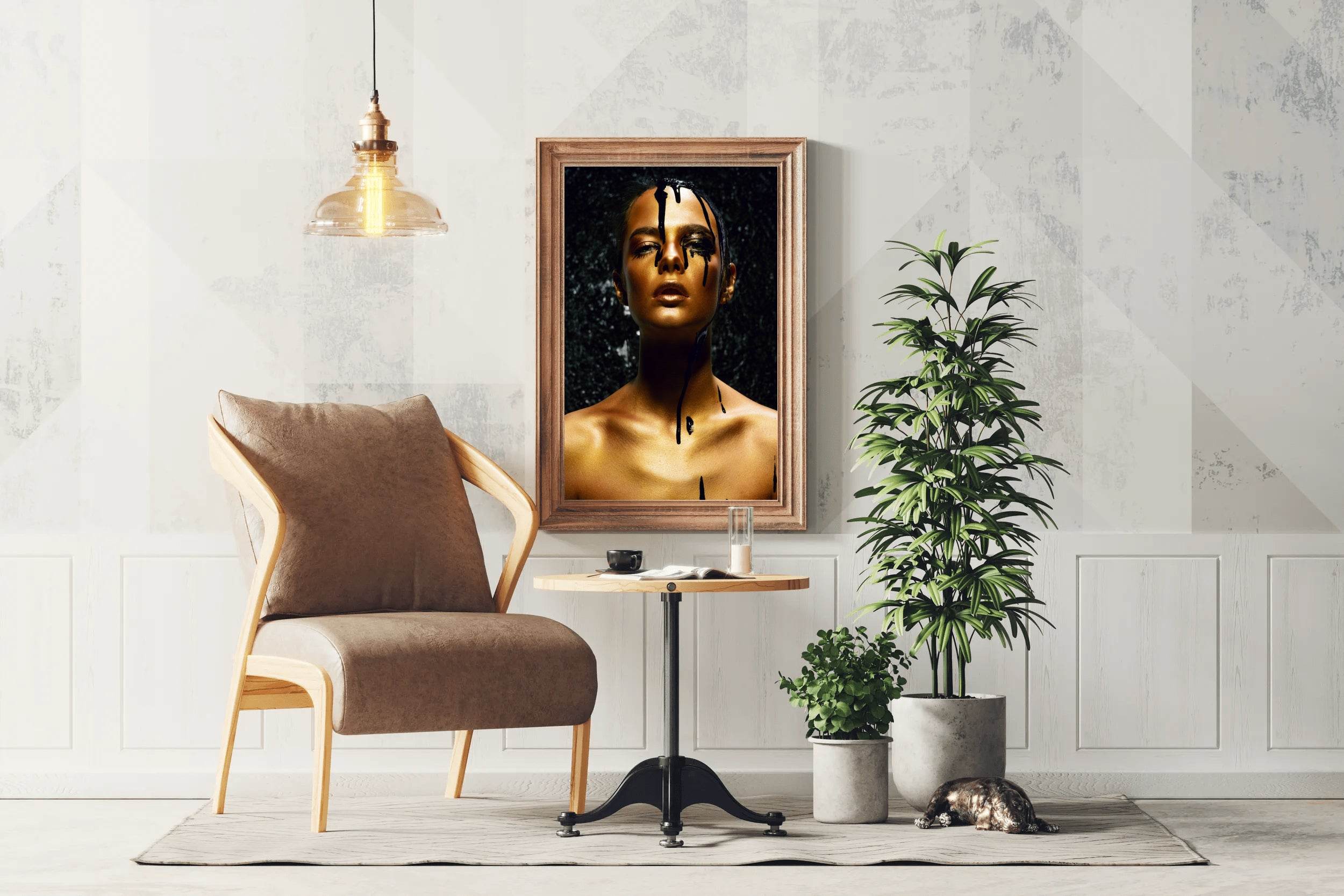 Young Woman With Golden Skin And Black Oil Wall Art - beink online art store