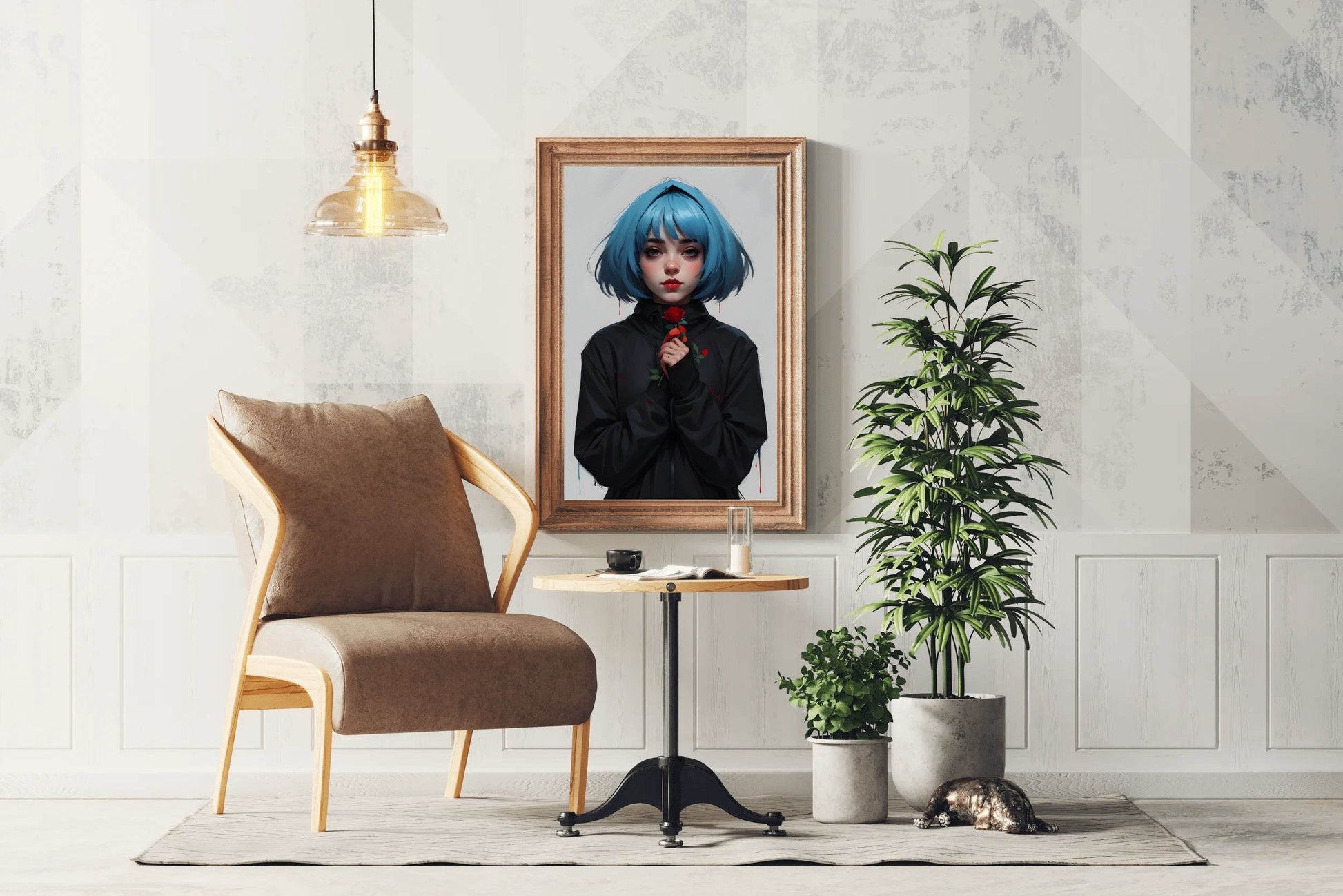 Anime Girl with Blue Hair Wall Art - beink online art store