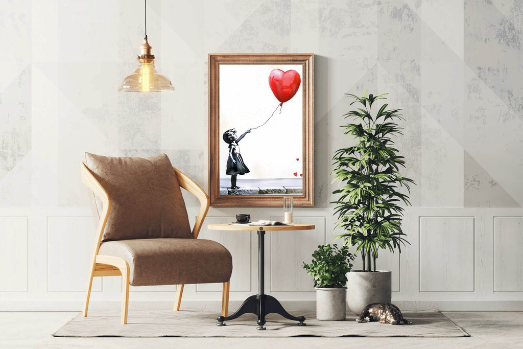 Girl Red Heart Shaped Balloon Wall Art - beink online art store