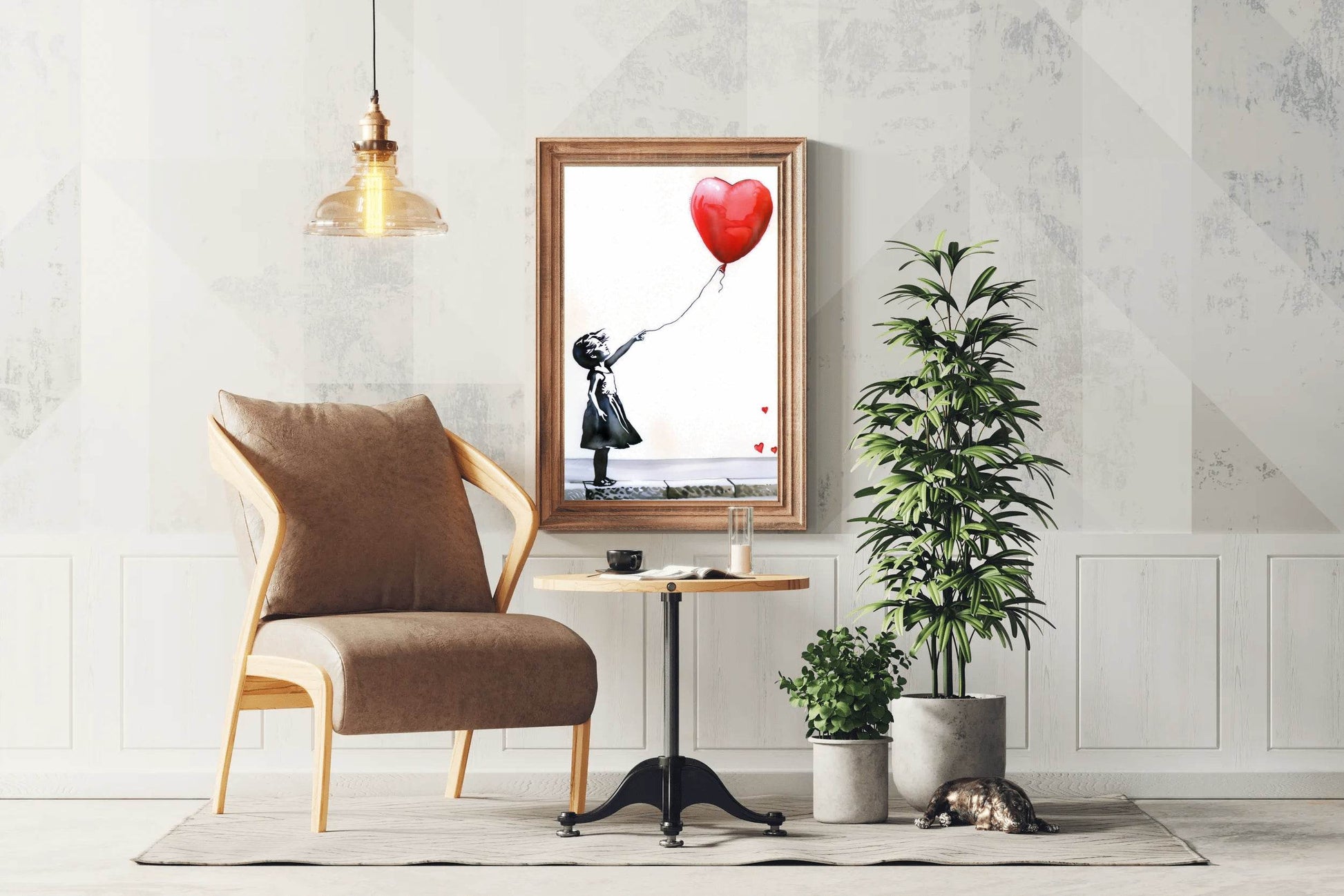 Girl Red Heart Shaped Balloon Wall Art - beink online art store
