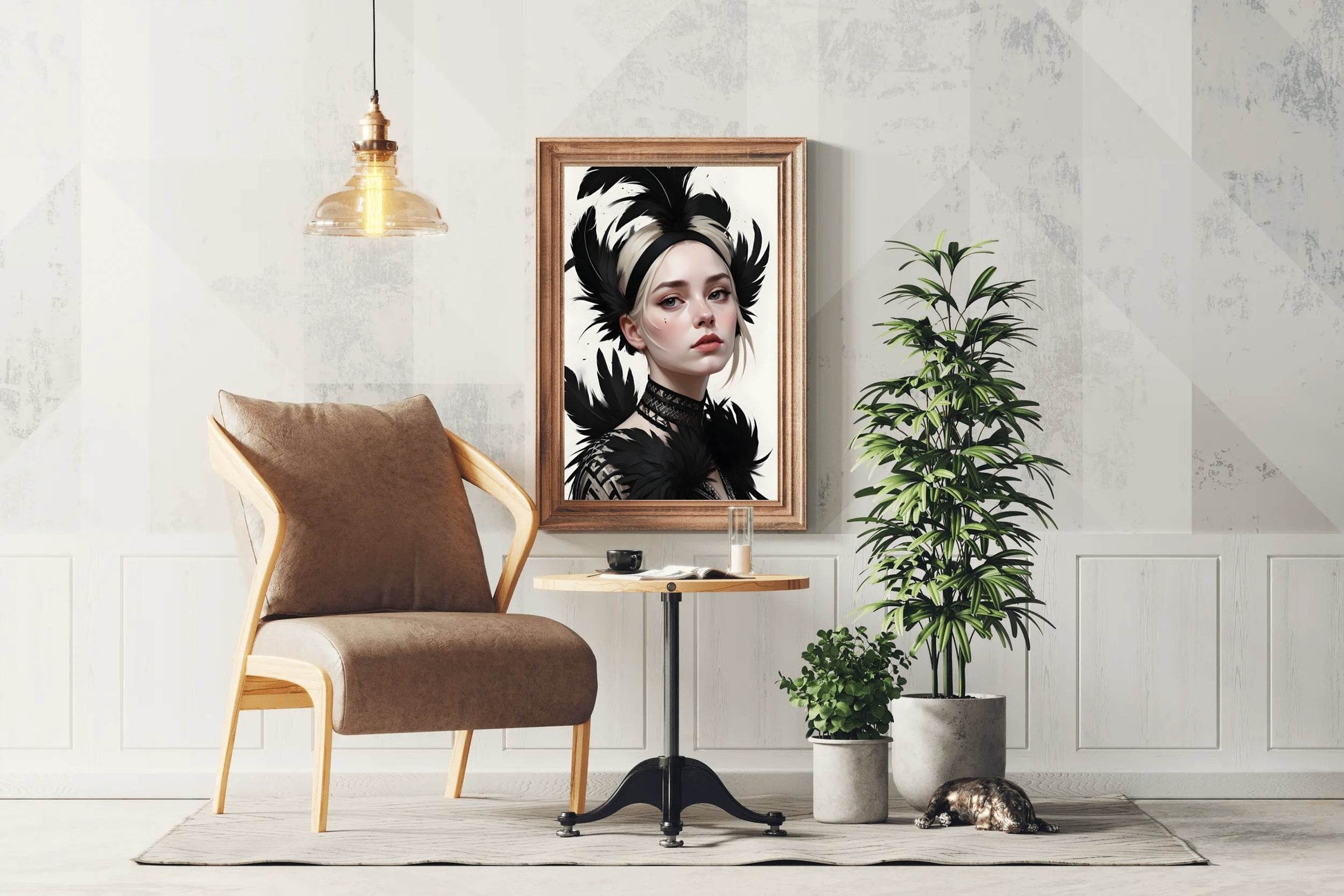 Lady with Blonde Hair feather Wall Art - beink online art store