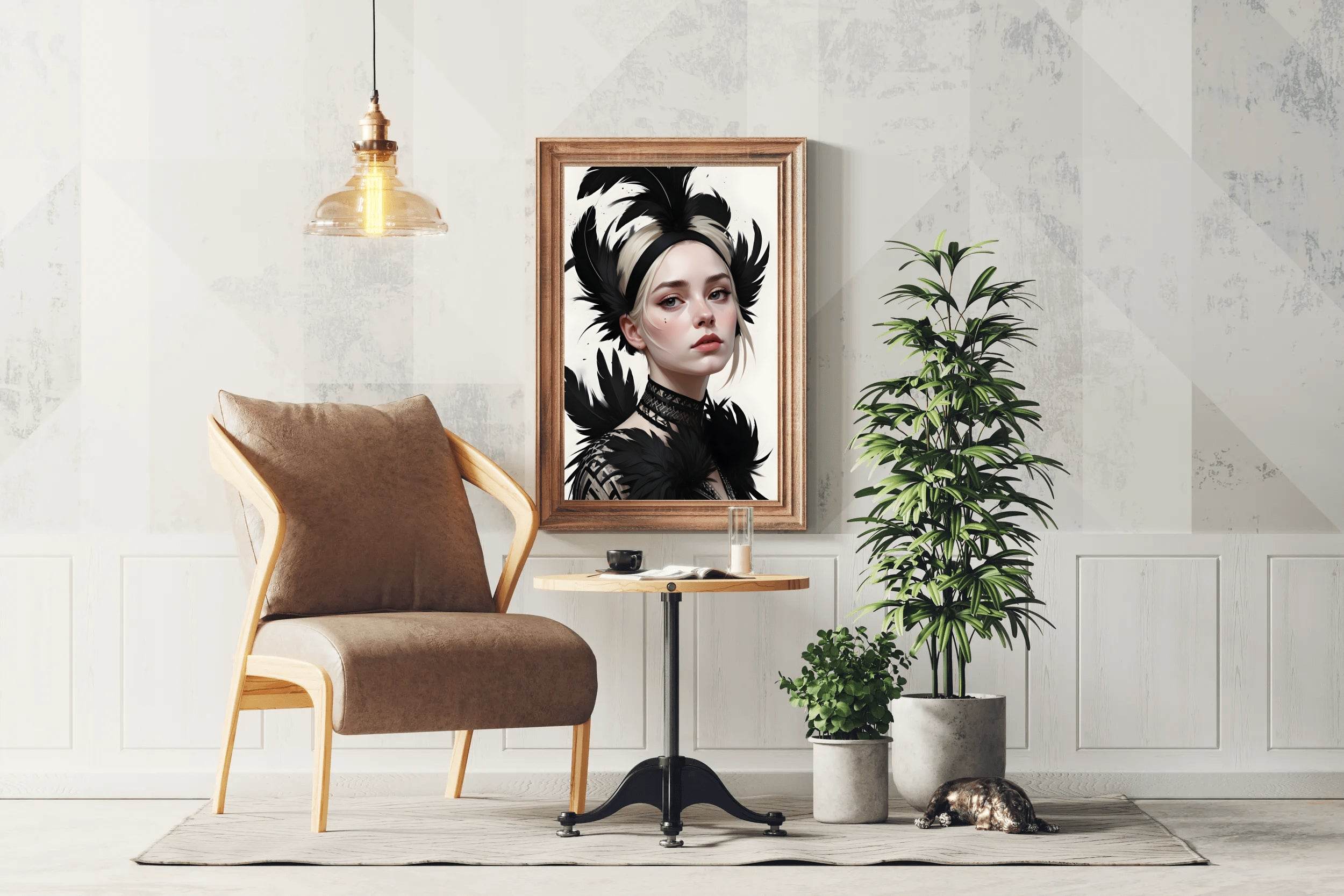 Lady with Blonde Hair feather Wall Art - beink online art store