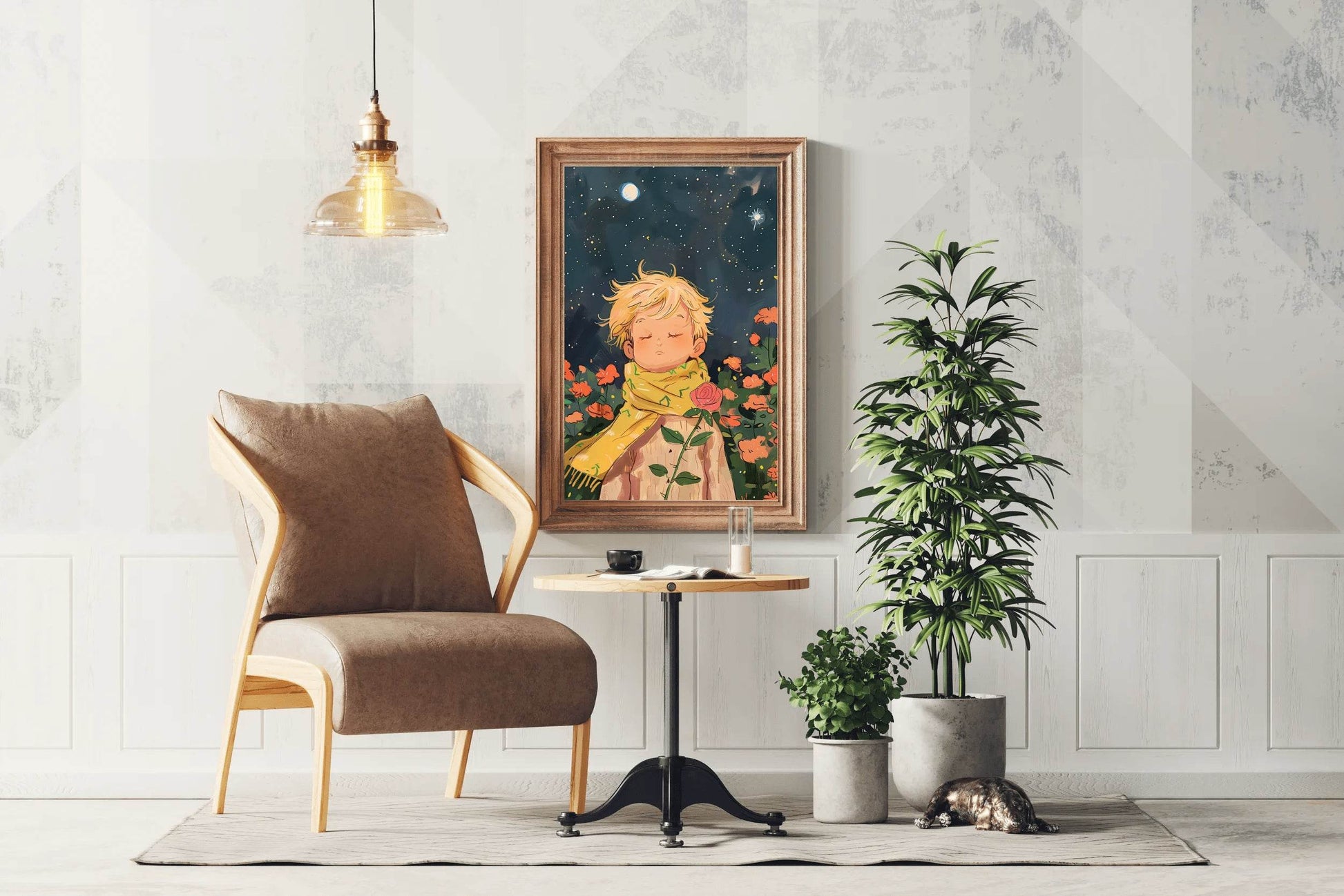 Cartoon Boy Standing in Winter Night - beink online art store