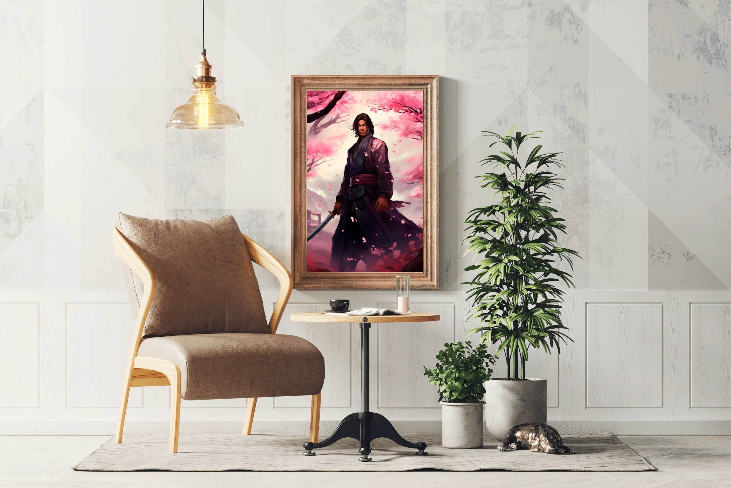 Slender Male Samurai With Short Black Hair Anime Wall Art - beink online art store