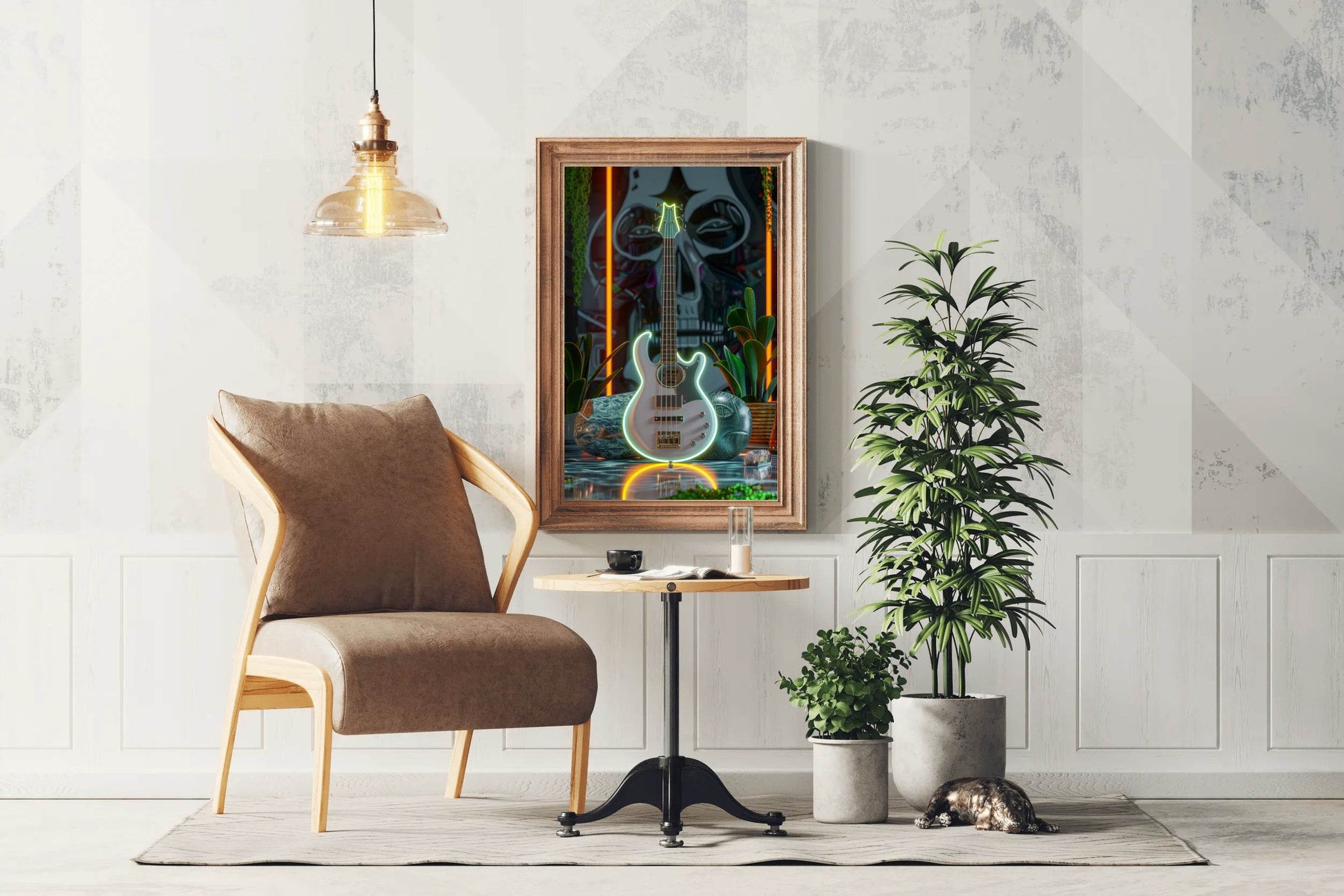 Augustic Guitar With Neon Wall Art - beink online art store