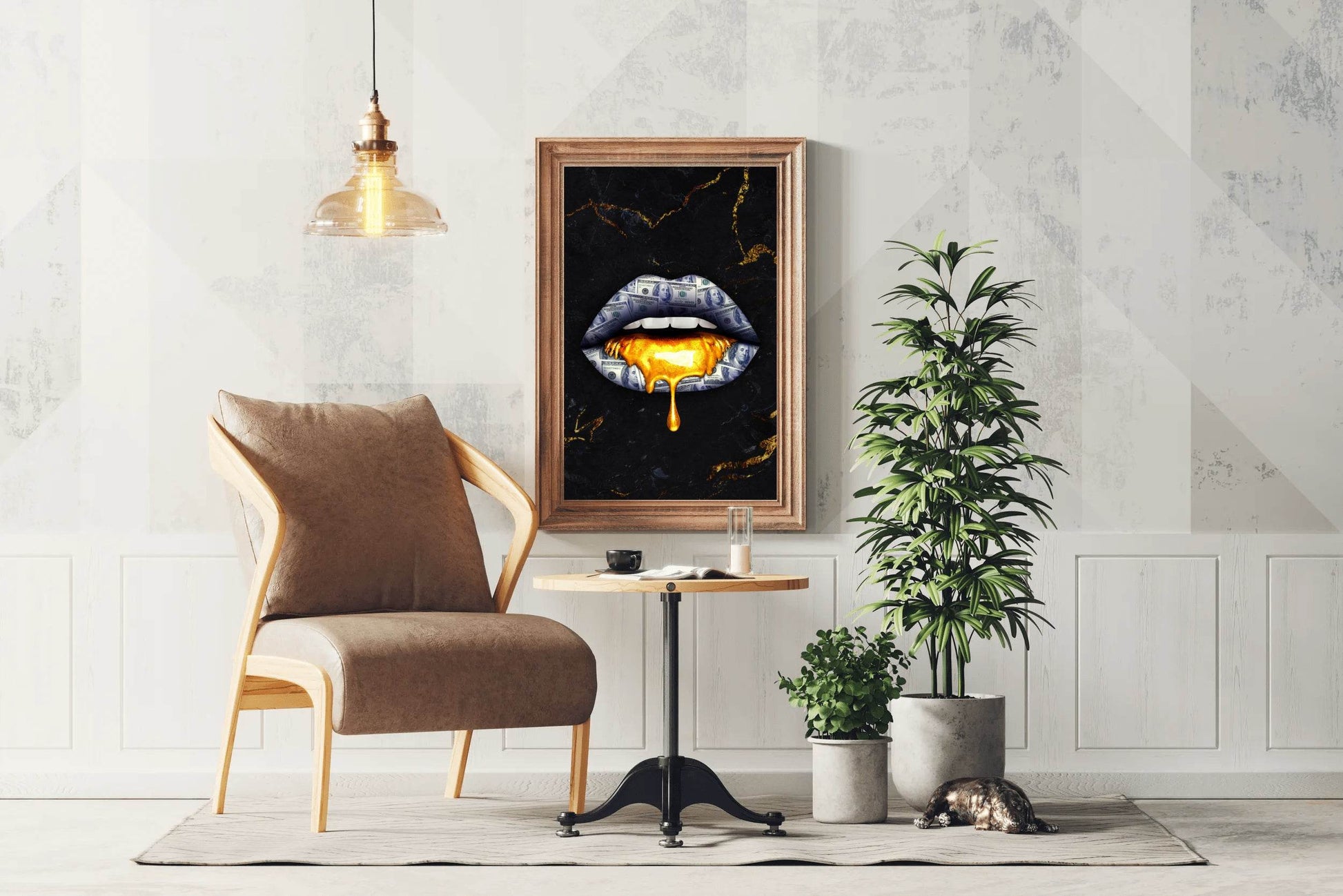 Black Woman Lips With Money And Gold Wall Art - beink online art store