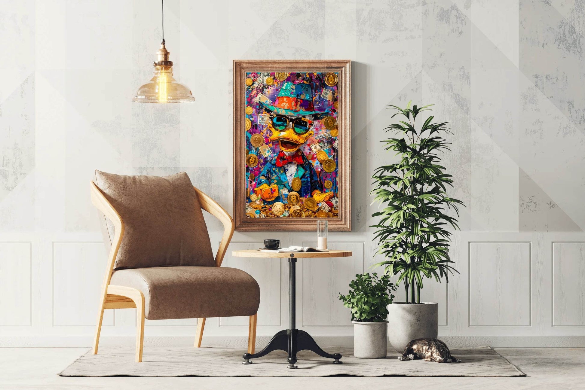 Donuld Duck with Money Around Wall Art - beink online art store