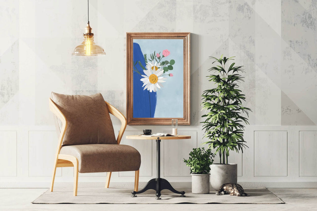 Flowers With Blue Vase Wall Art - beink online art store