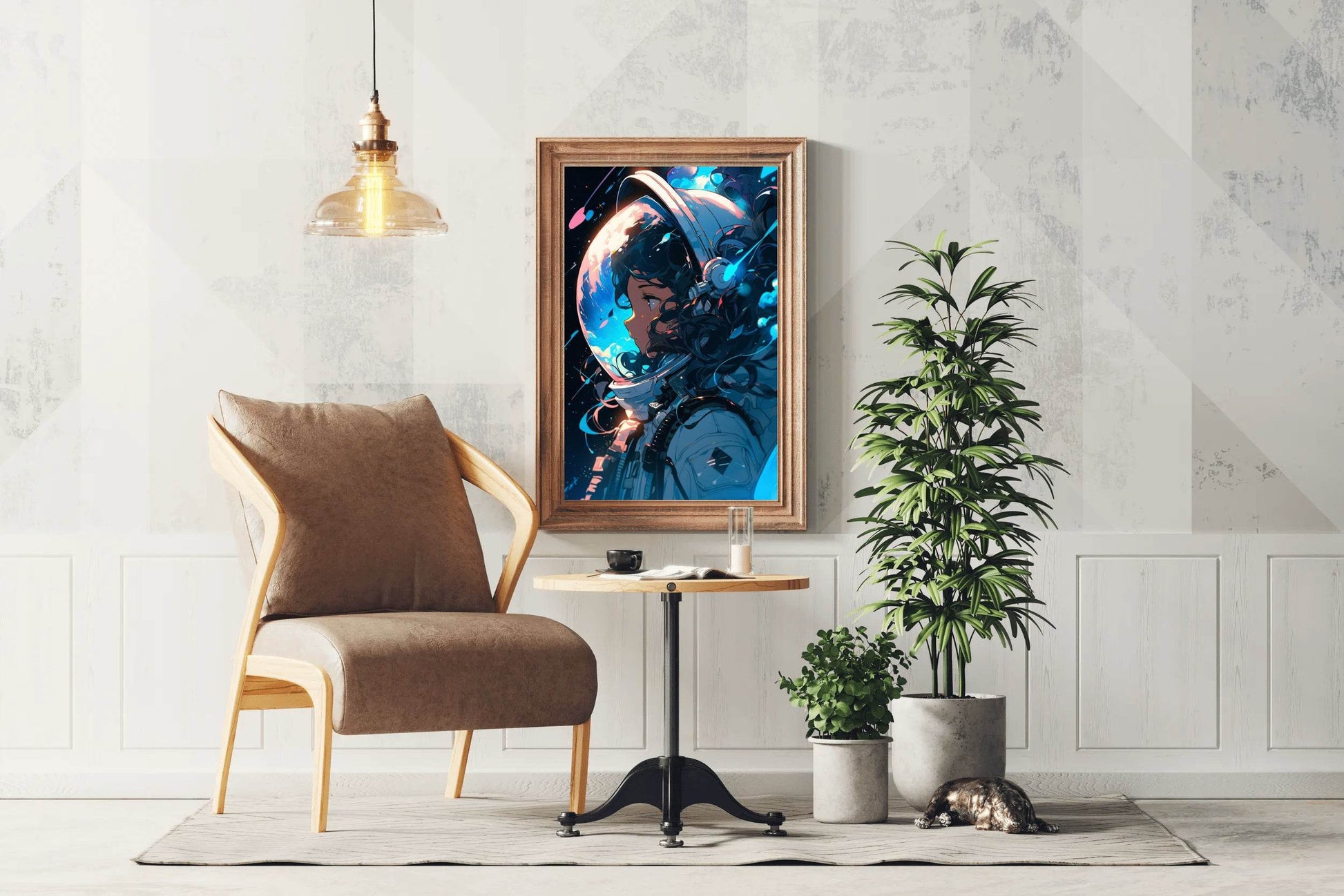 Anime Girl in Space Suit with Glowing Lights on Her Face Wall Art - beink online art store