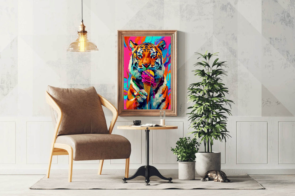 Tiger Enjoying a Colorful Treat Wall Art - beink online art store
