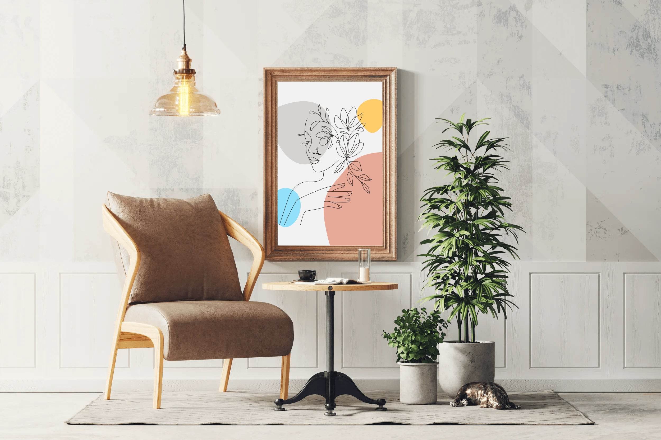 Woman Face and Elegant Flowers Wall Art - beink online art store