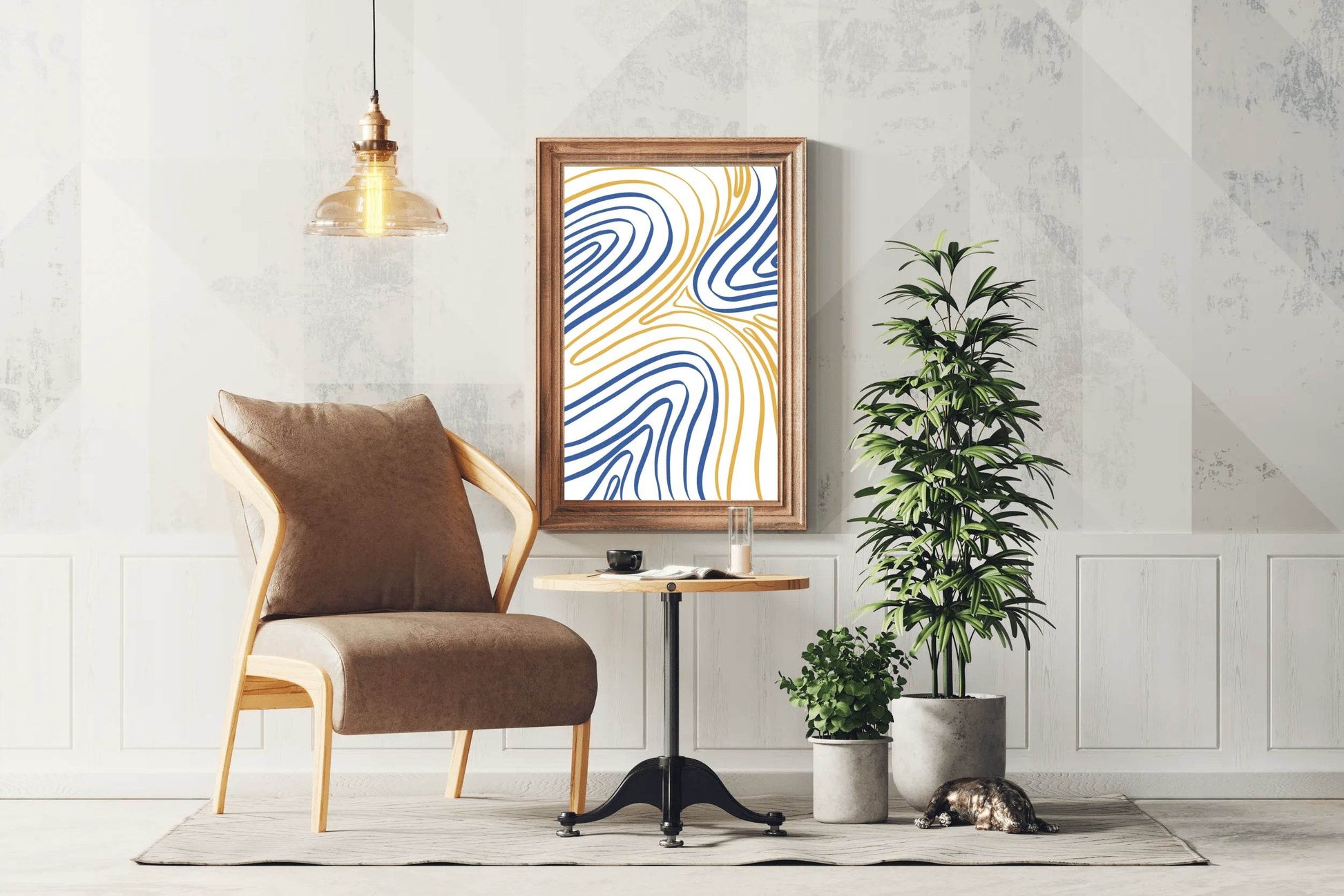 Blue And Yellow Wavy Lines Wall Art - beink online art store