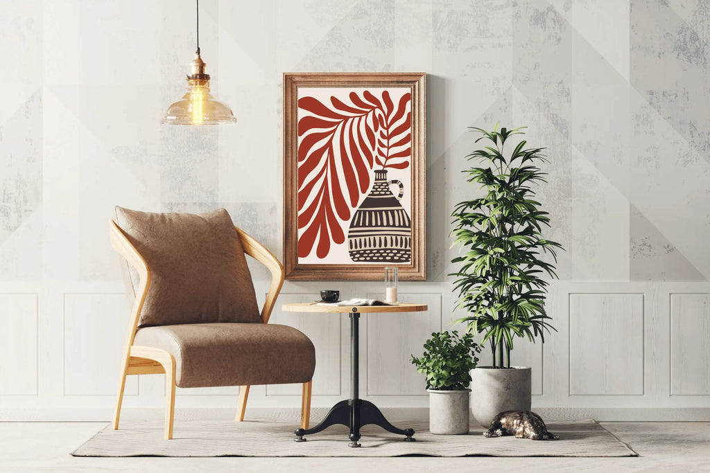 Abstract Patterned Vase and Leaf ArtWork - beink online art store