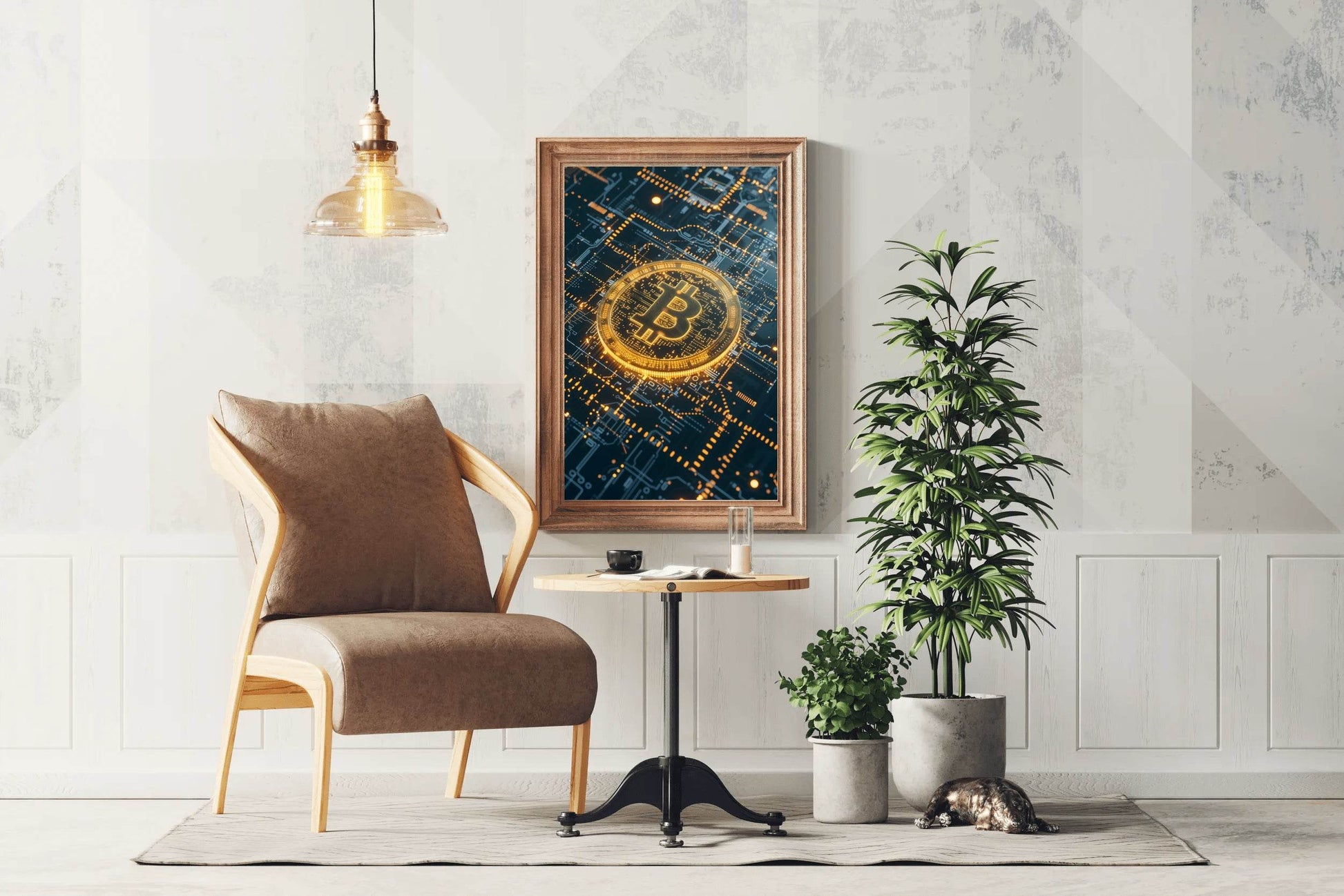 Digital Bitcoin Golden Logo Wall Art - beink online art store