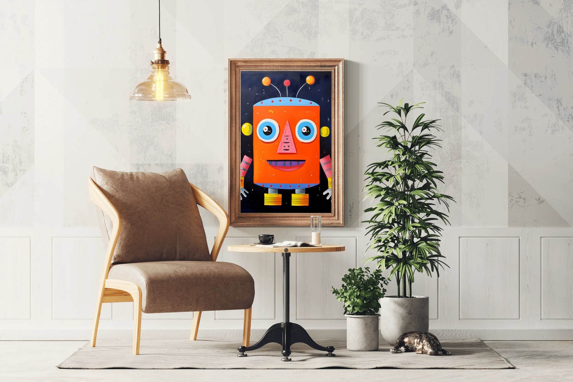 Paper Drawing of Red Smiling Robot - beink online art store