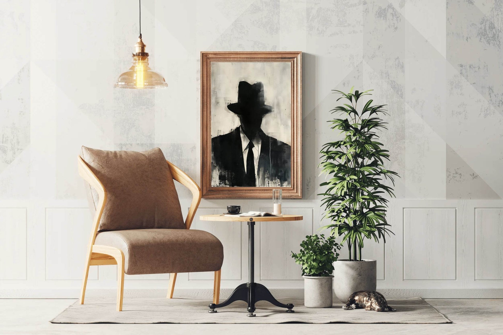 Painting of a Man Wearing a Hat and a Suit - beink online art store