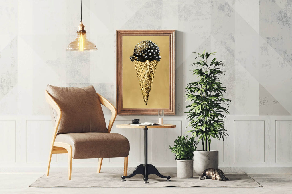 Black And Gold Ice Cream Cone Wall Art - beink online art store