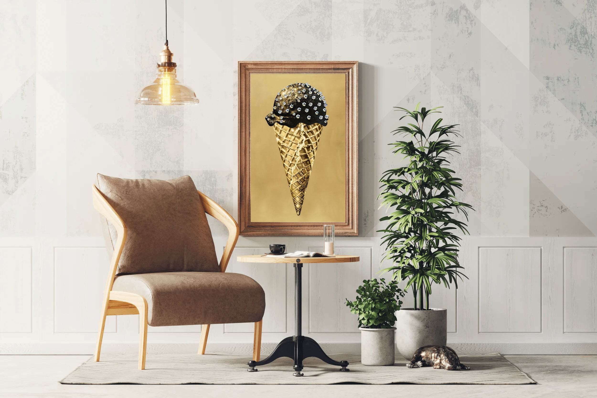 Black And Gold Ice Cream Cone Wall Art - beink online art store