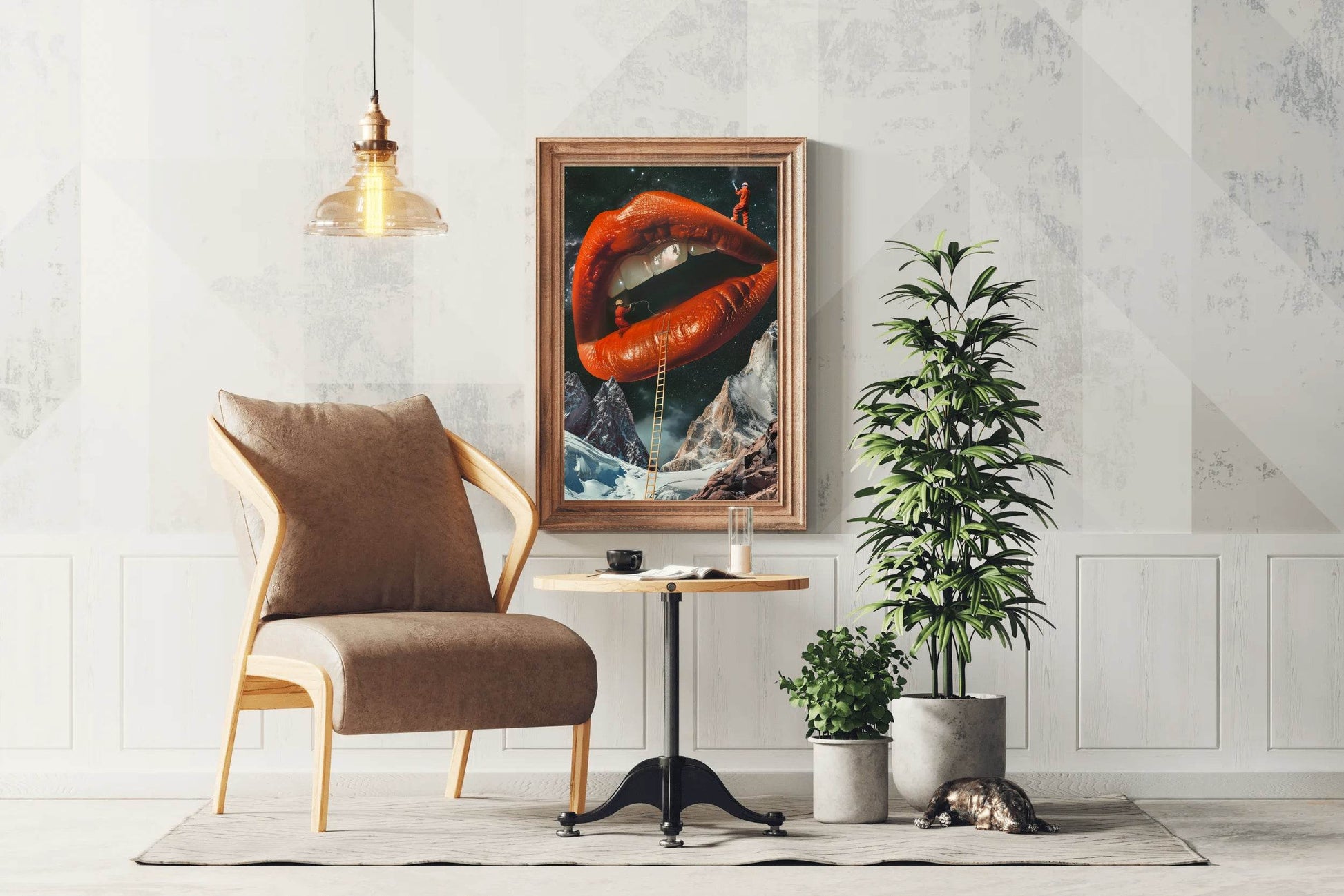 Drawing Woman Lips With A Snowy Mountain Background Wall Art - beink online art store