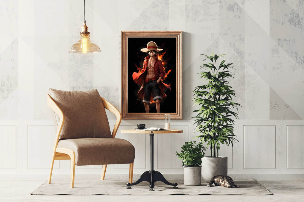 Monkey D. Luffy Character on Fire Anime Wall Art - beink online art store