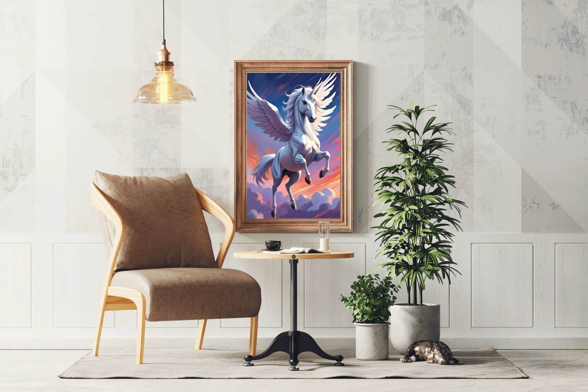 Painting of White Flying Unicorn Wall Art - beink online art store
