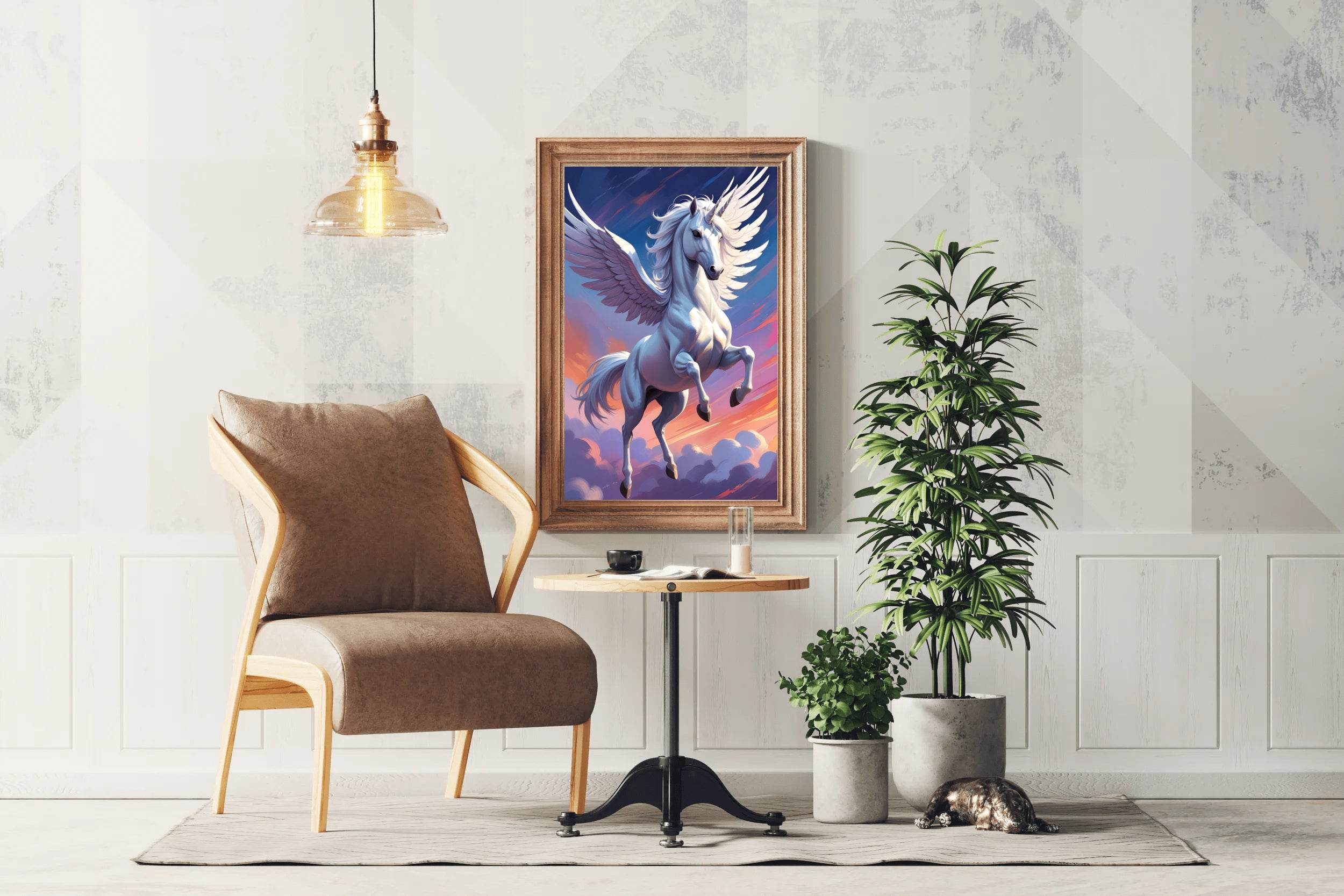 Painting of White Flying Unicorn Wall Art - beink online art store