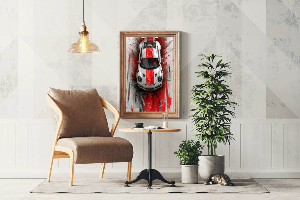 Porsche Cayman Red Line Wall Art - beink online art store