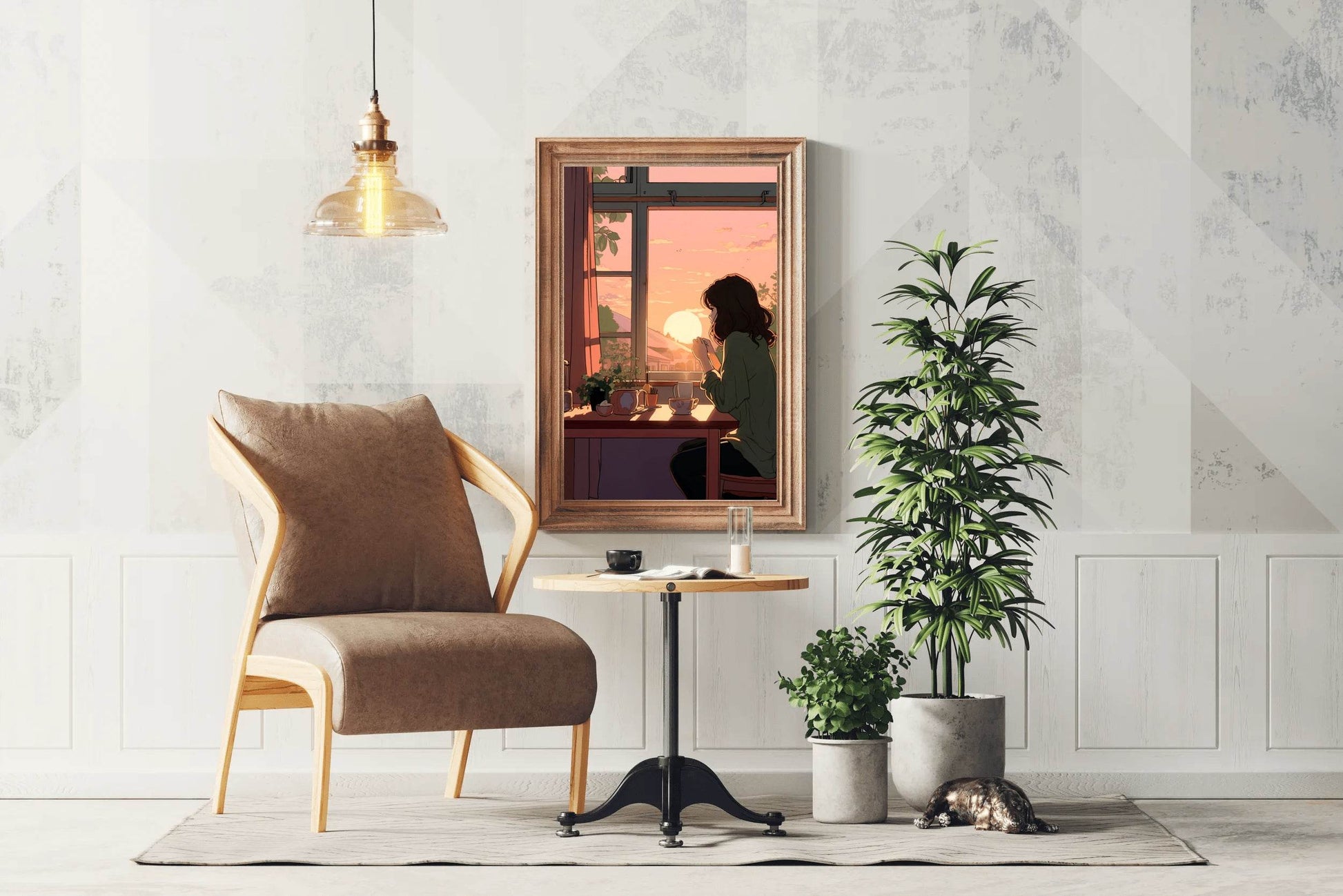 Lifestyle Scene with Girl Doing Regular Tasks in Anime Style Wall Art - beink online art store