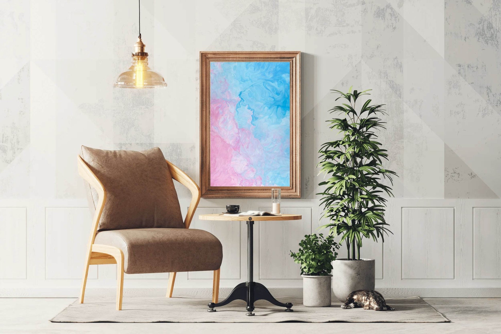 Aqua and Pink Water Paint Abstract Wall Art - beink online art store
