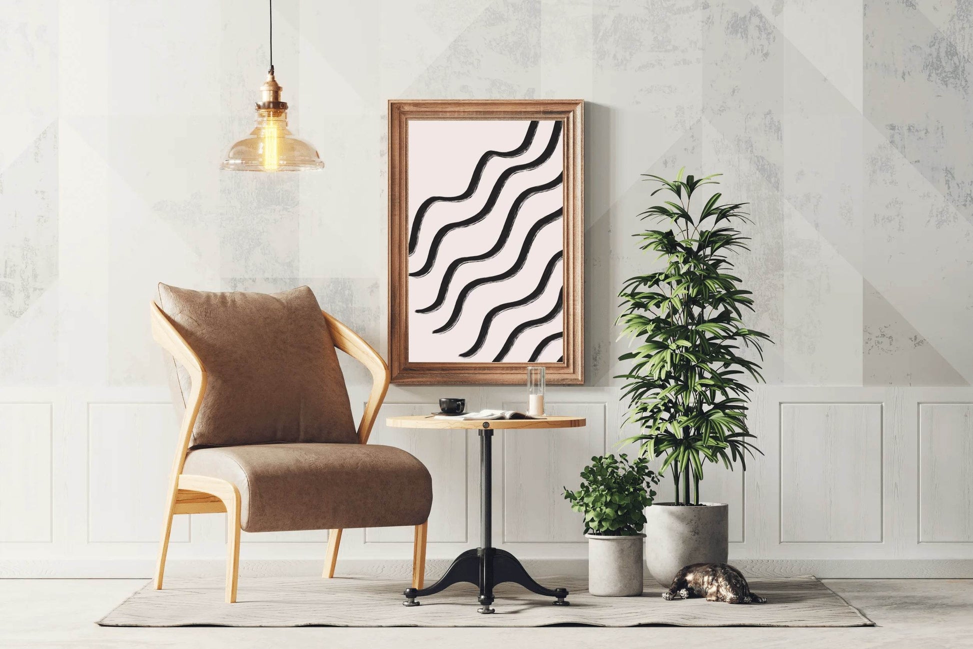 Black and White Wavy Lines Pattern Wall Art - beink online art store