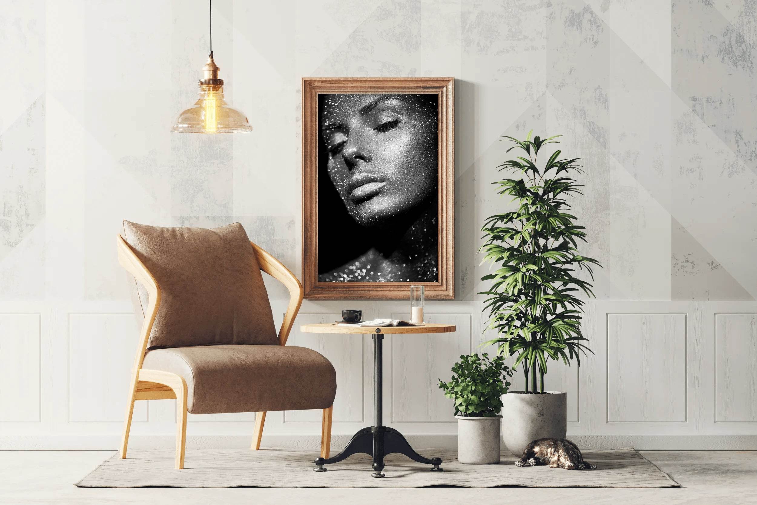 Women Bright Sparkling Lights Black & White Wall Art - beink online art store