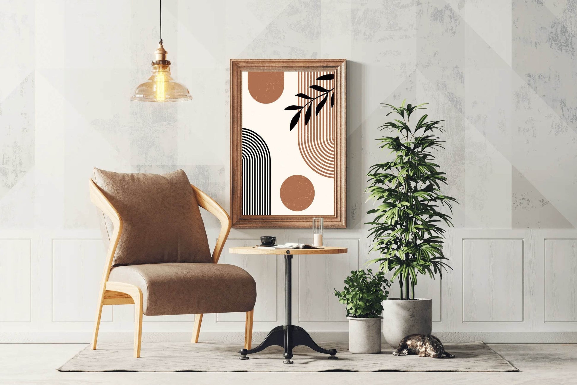 Black Olive Leaf With Patterned Colored Background Wall Art - beink online art store