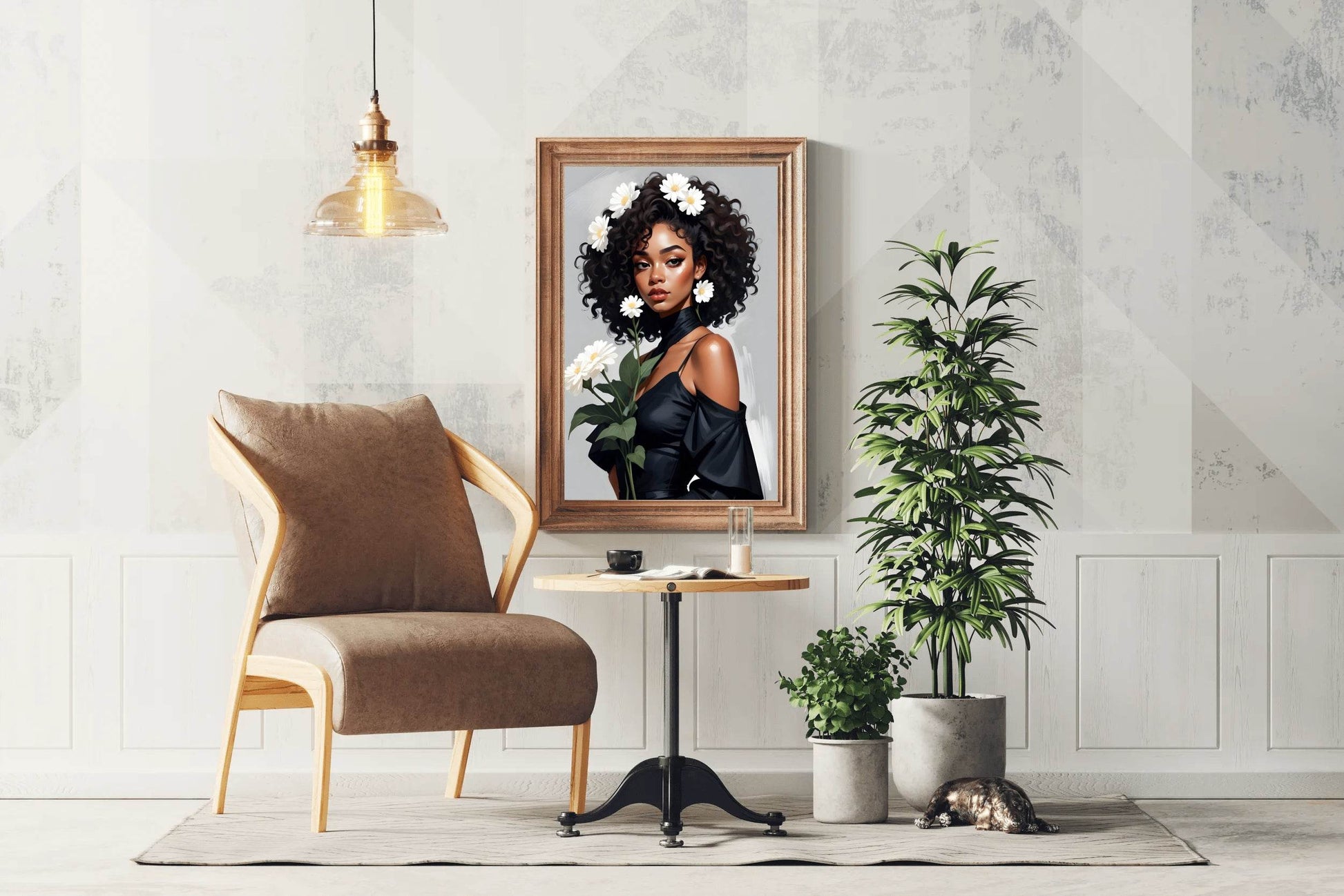 Black Girl with White Flower Wall Art - beink online art store