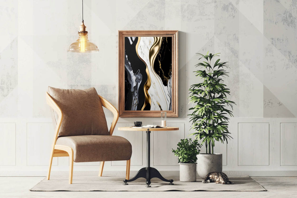Black White And Gold Mmarble Facade Wall Art - beink online art store