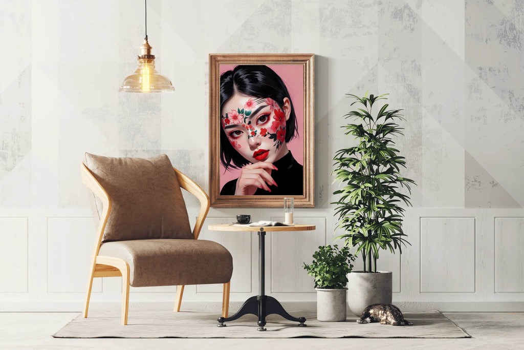 Beauty Painting Lady with Flower Makeup Wall Art - beink online art store