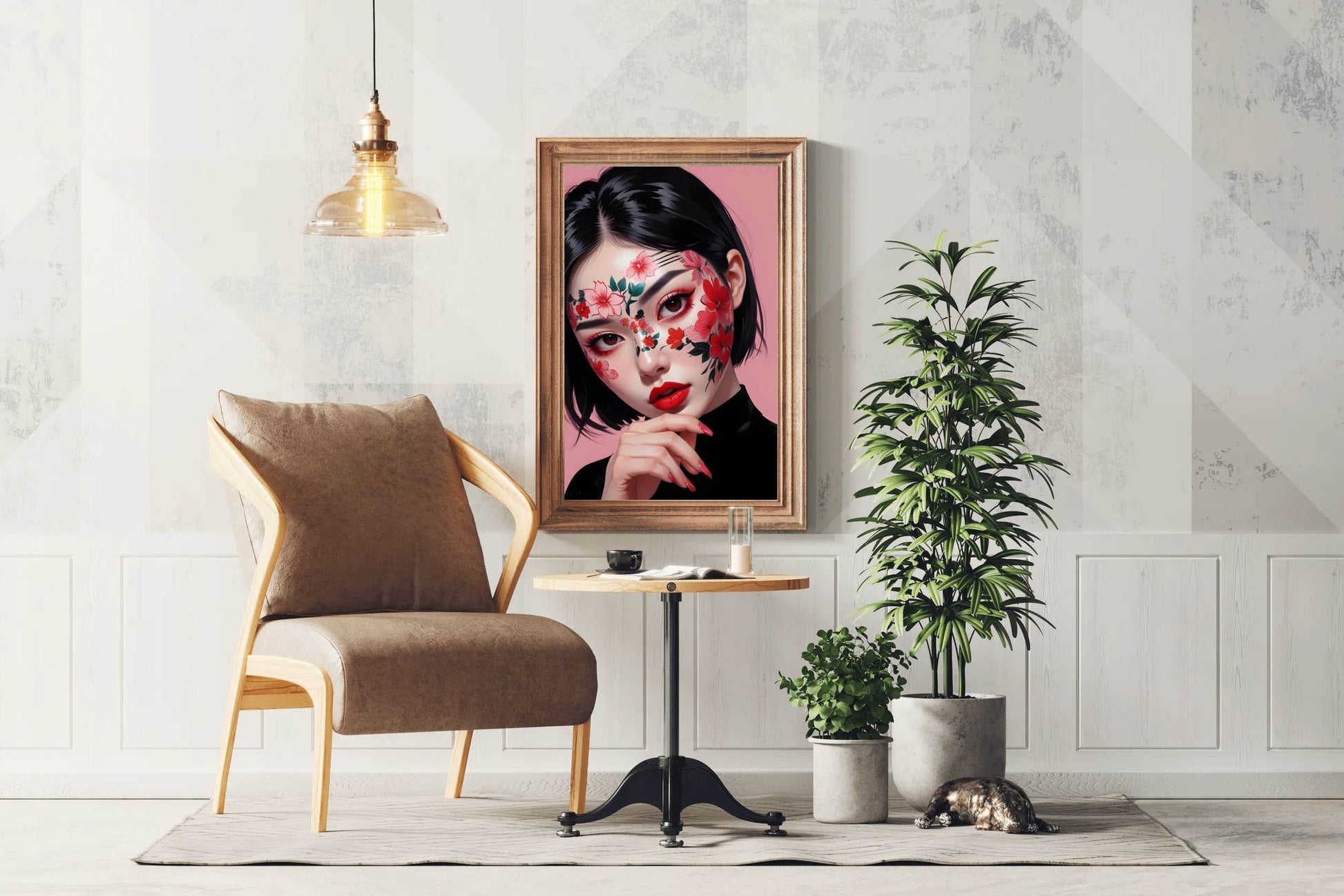 Beauty Painting Lady with Flower Makeup Wall Art - beink online art store