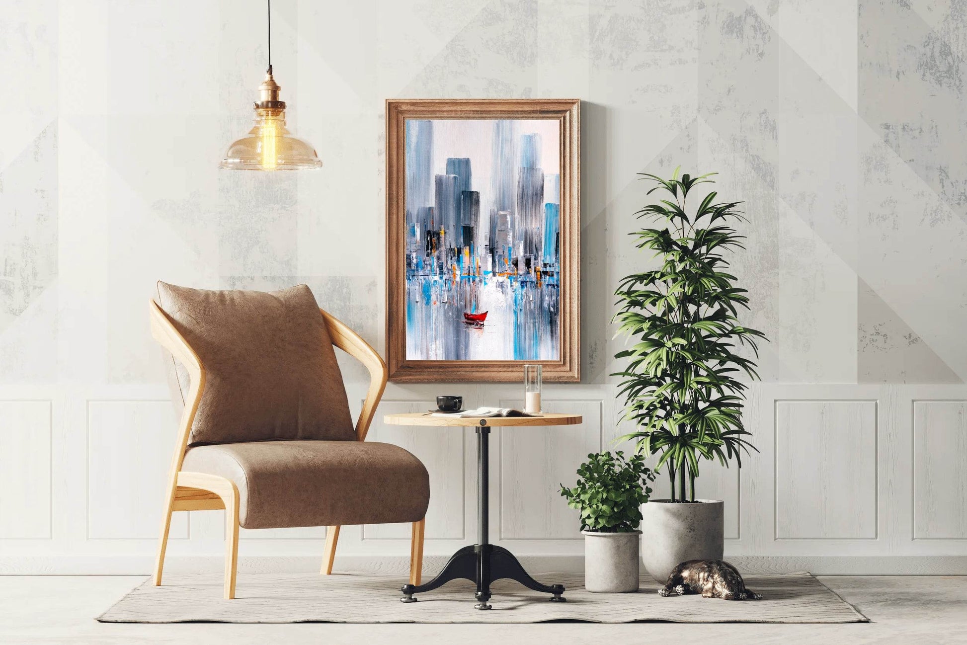 Watercolor Painting of Boat in The River Wall Art - beink online art store