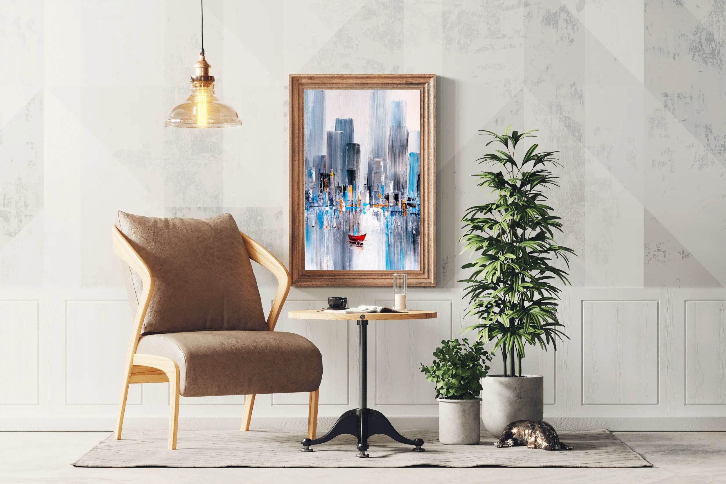Watercolor Painting of Boat in The River Wall Art - beink online art store