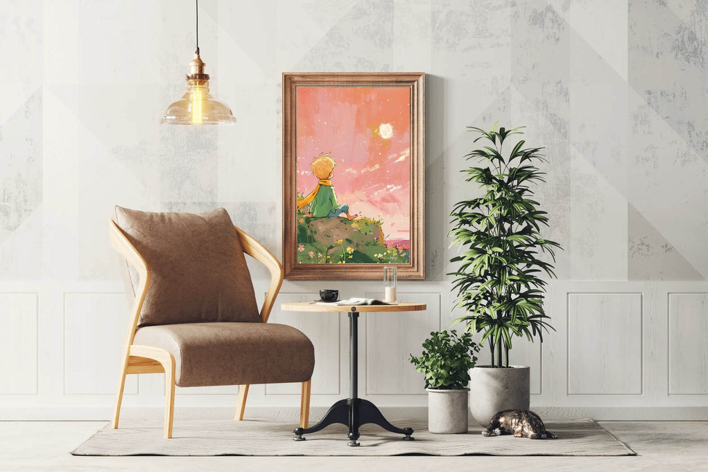 Cartoonish Painting of Little Boy Watching Sun - beink online art store