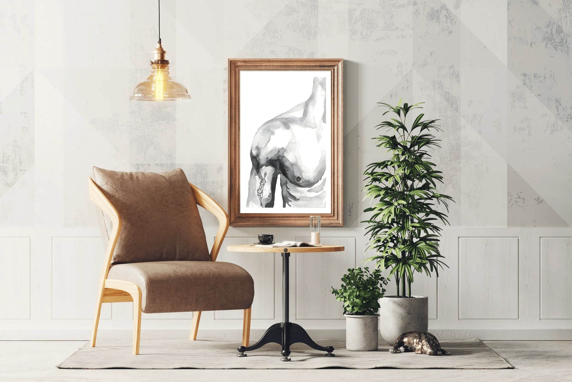 Ink and Watercolor Male Partial Figure Wall Art - beink online art store