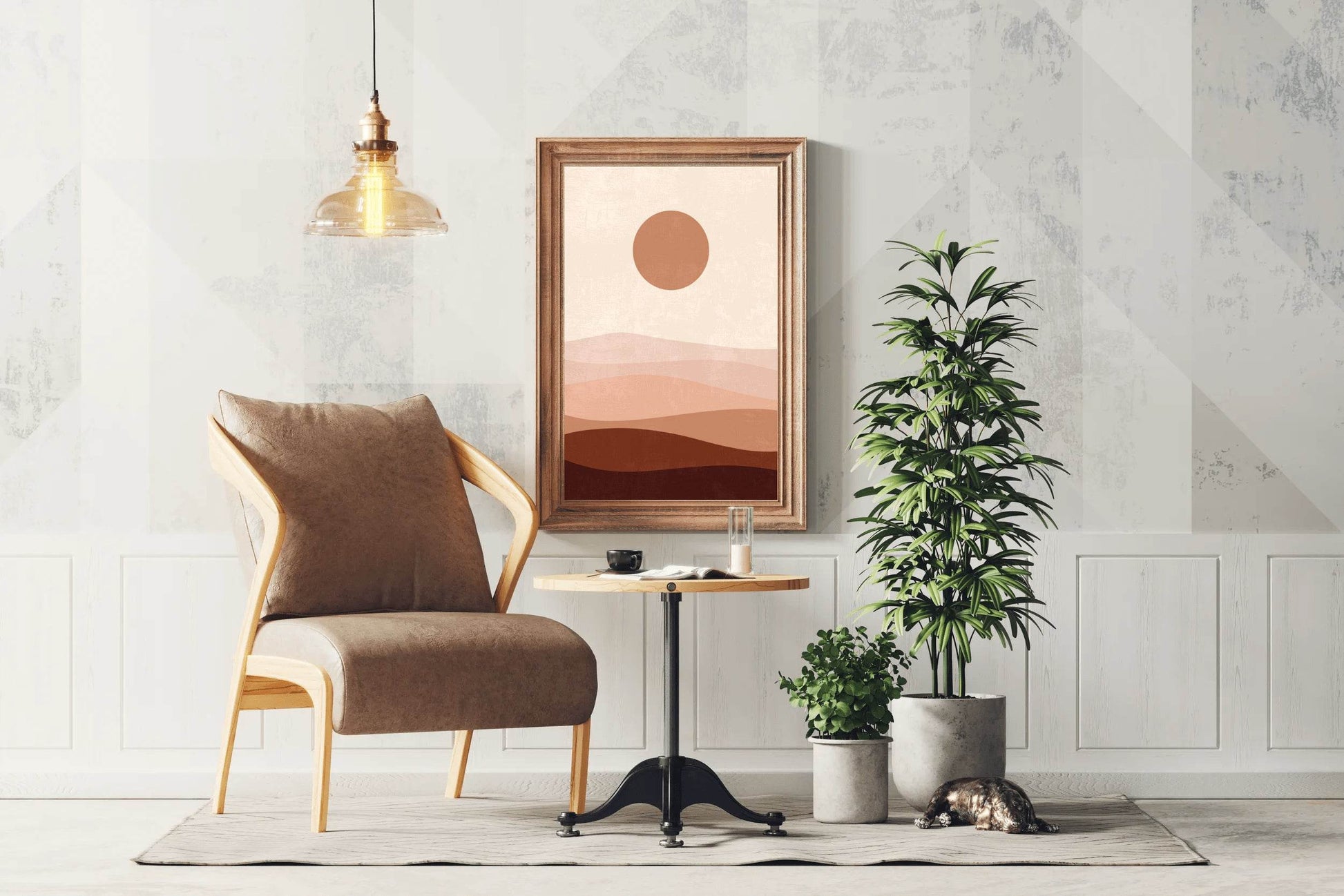 Abstract Landscape with a Sun and Layers of Hills ArtWork - beink online art store