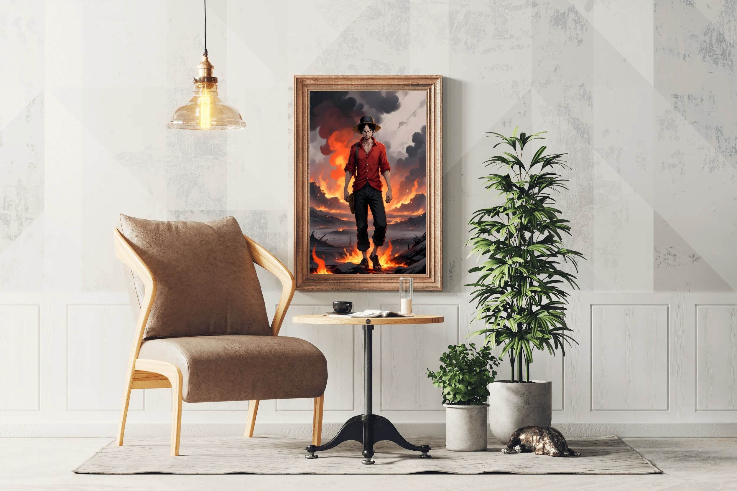 Monkey D. Luffy With Fire Background Anime Wall Art - beink online art store