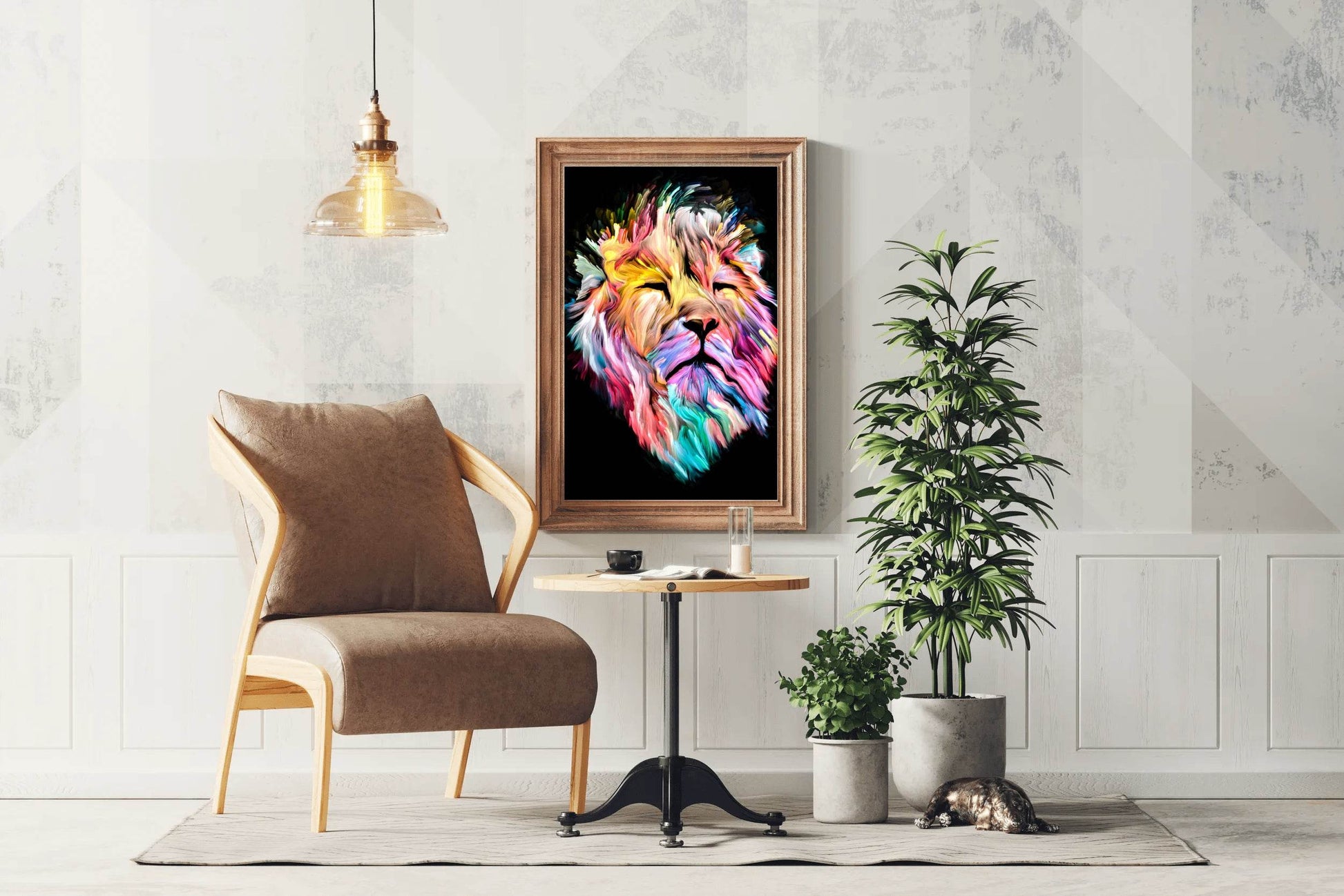Multicolor Lion Face Illustration Wall Art - beink online art store