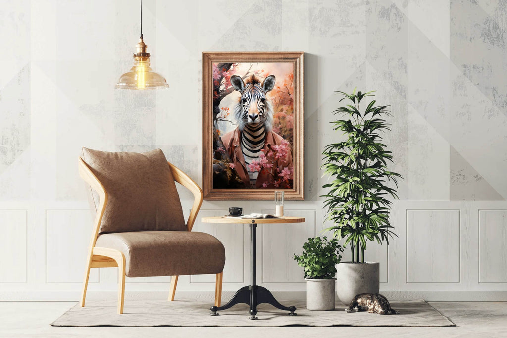 Watercolor Zebra with Flowers Animal Wall Art - beink online art store