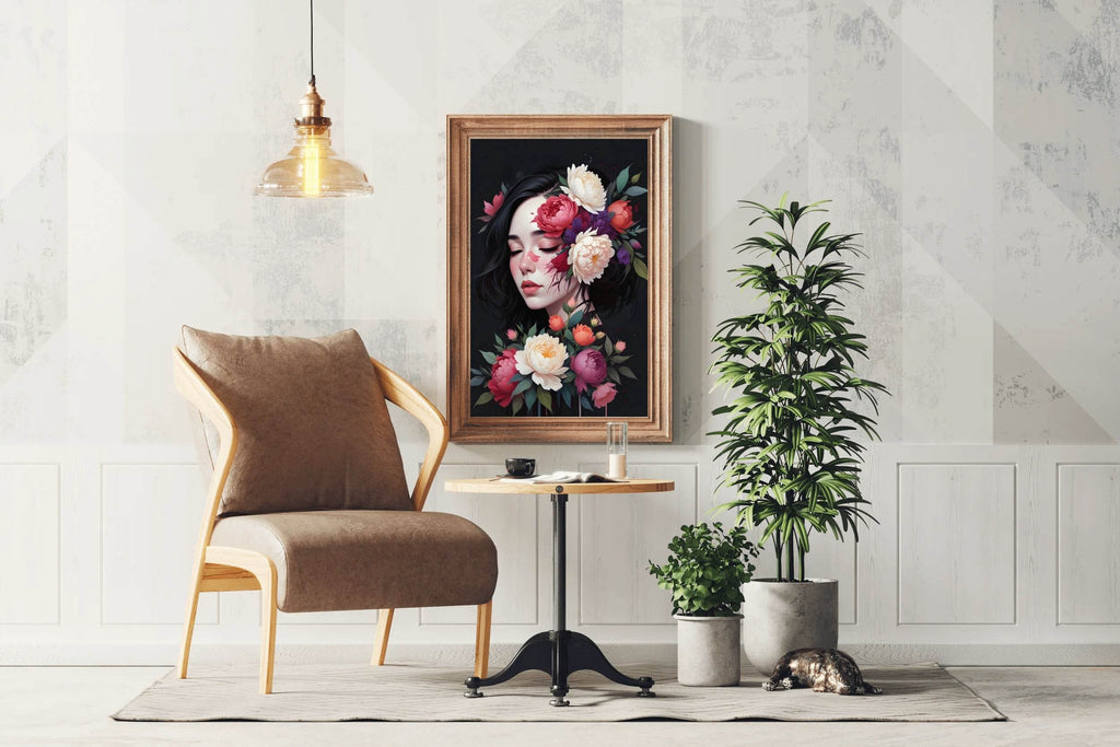 Kawaii Girl with Flowers Asian Style Anime Wall Art - beink online art store