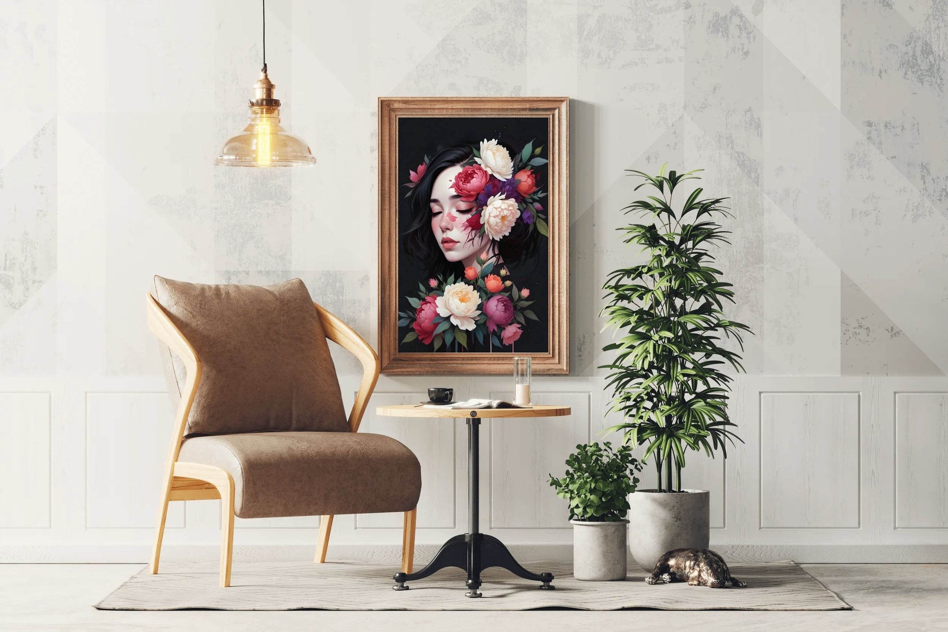 Kawaii Girl with Flowers Asian Style Anime Wall Art - beink online art store